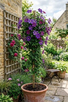Clematis 'Star of India' opstammet