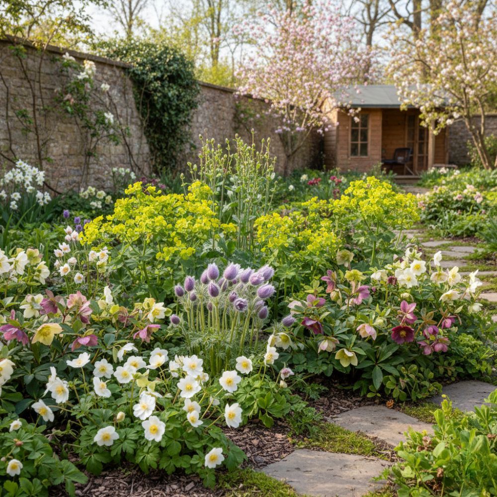 Vroegbloeiers in tuin